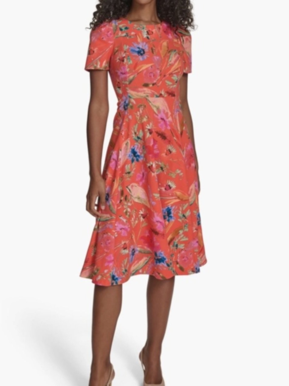 Calvin KLEIN Fit And Floral Dress Size 8 New With Tags Orange Color
